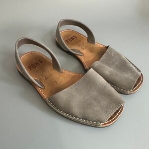 Pons Avarca Menorca Grey Leather Slingback Sandals Women US 7 EUR 37 Spain